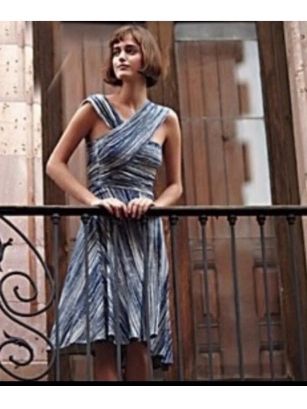 Plenty by Tracy Reese Blue and White One-Shoulder Striped Dress